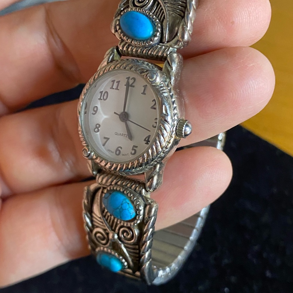 Vintage Southwest Turquoise Style Watch Bracelet - Picture 4 of 10